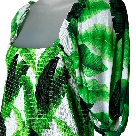 Plus Size Forever 21 Green Puff Sleeve Smocked Blouse - Picture 2 of 4